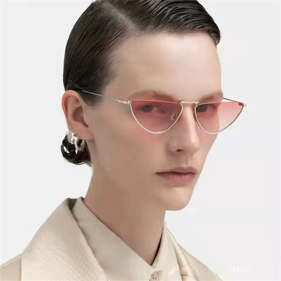 Fashion Metal Small Cat Eye Sunglasses for Women,Trendy Punk Style with Clear Ocean Lens, Hip Hop Shades