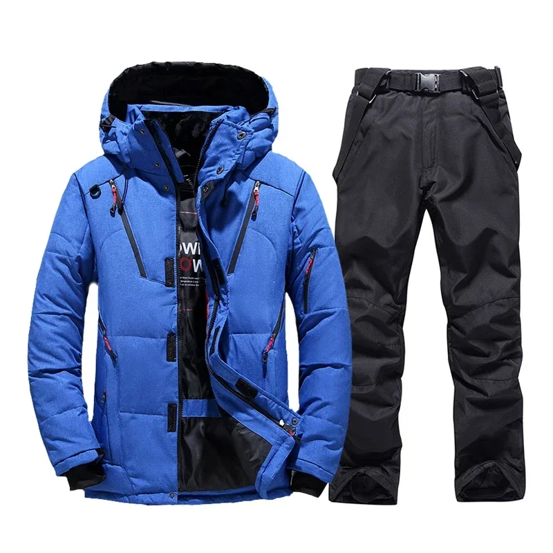 Thermal Skiing Down sUIT, New Winter Ski Suit Men, Warm Snowboard Bibs Pants, Male Snowmobile Clothing Overalls Set
