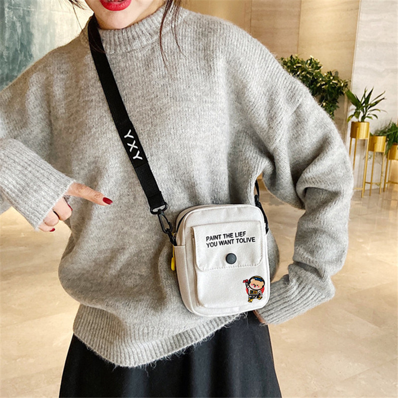 Vibrant Cute Canvas Crossbody Bag Cartoon Shoulder Purse with Phone Pocket Ideal for Students and Trendsetters
