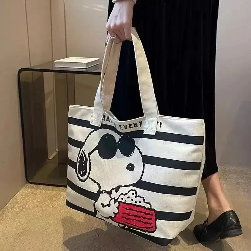 Snoopy Canvas Tote Bag Large Capacity Cute Cartoon School & Mommy Carryall