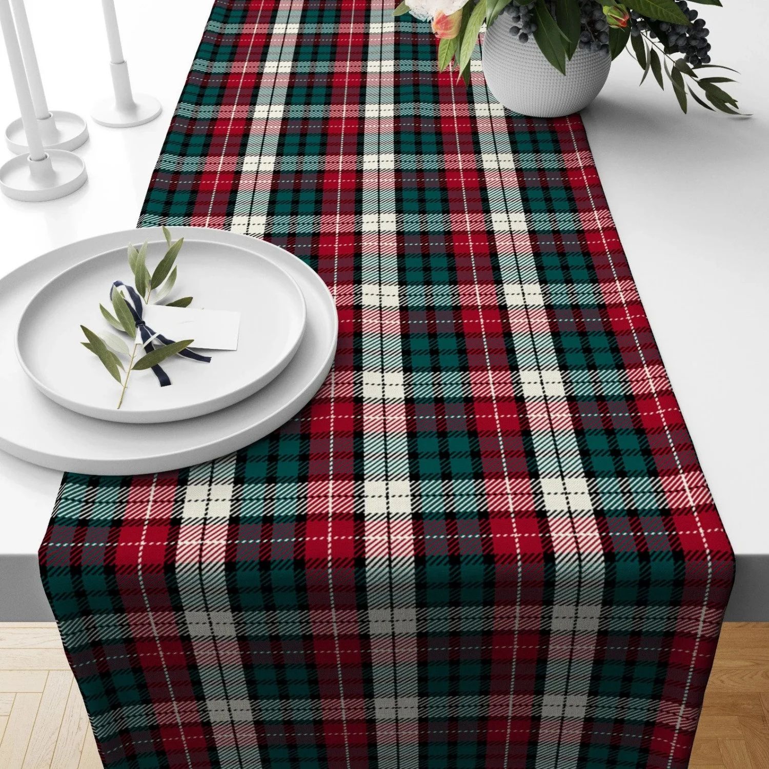 Red Green Plaid Christmas Table Runner