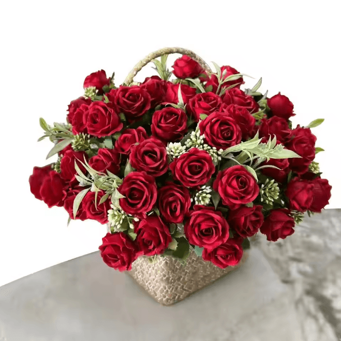 10-Head Artificial Rose Bouquet – Realistic Silk Flowers for Elegant Home & Wedding Decor