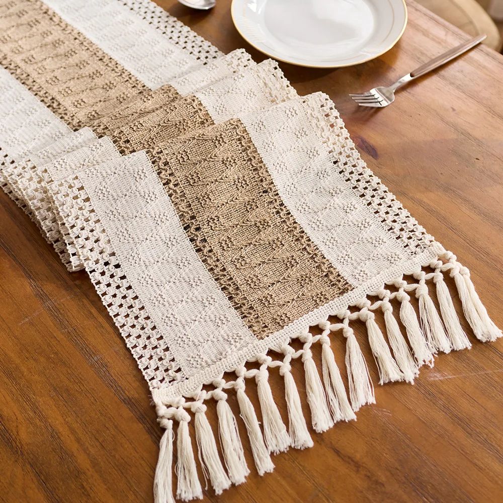 Boho Macrame Table Runner with Tassels for Farmhouse Table Decor