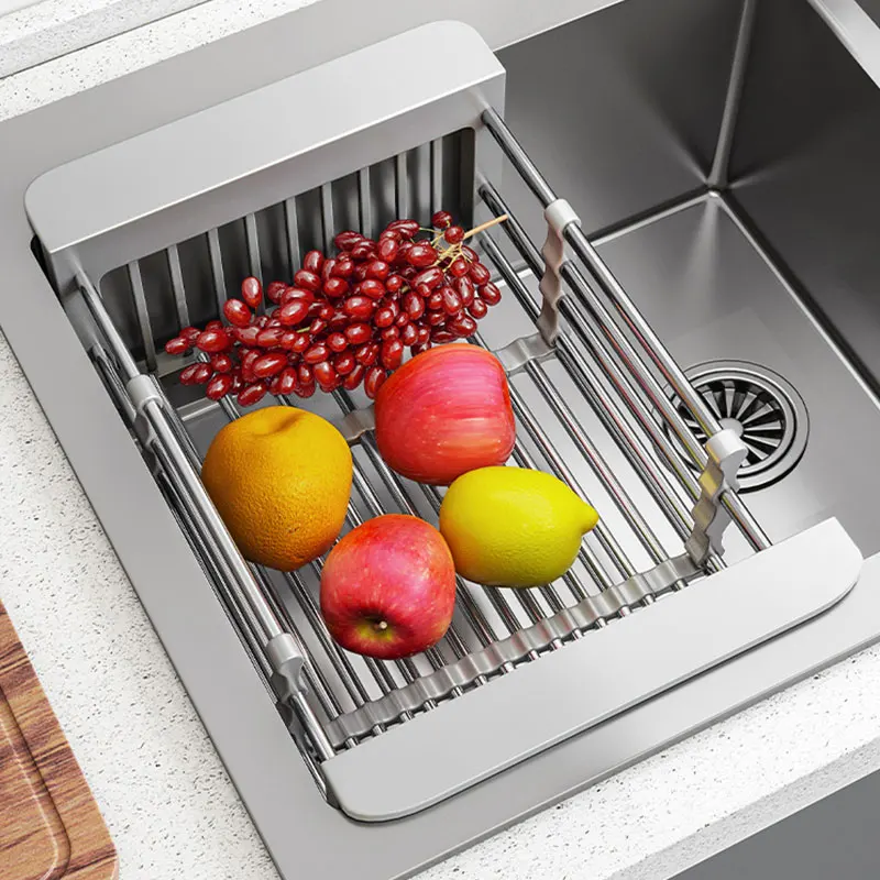 Space-Saving Folding Kitchen Sink Drain Rack - Stainless Steel Dish Organizer