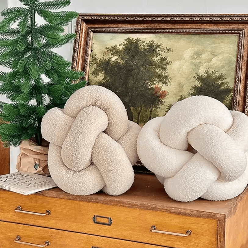 KnitCuddle 9x9-Inch Braided Knot Throw Pillow – Hand-Knitted Plush Round Ball Cushion for Sofa & Bedroom