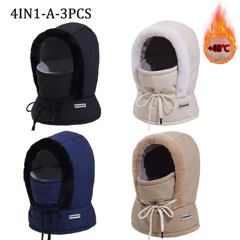 Thermal 3 in 1 Hooded Scarf Hat with Plush Neck Warmer