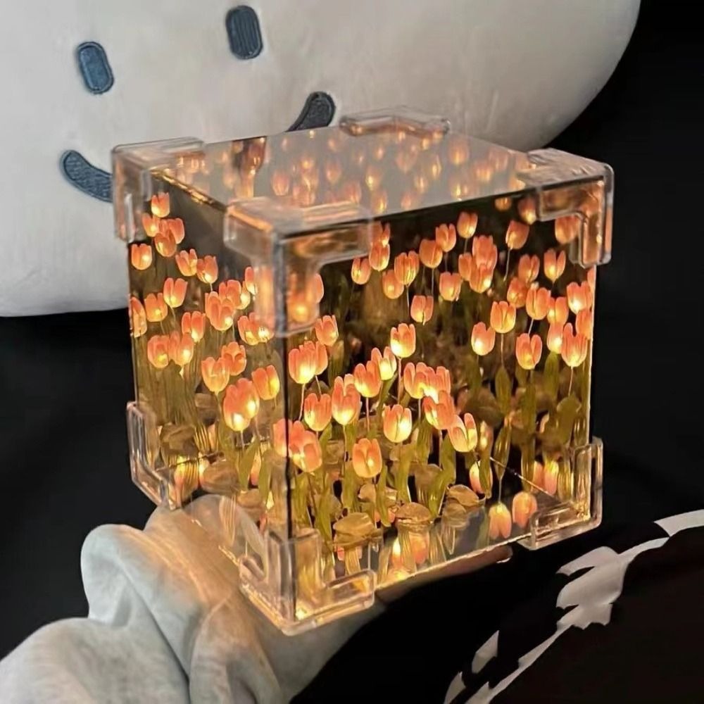 Creative DIY Tulip Night Light - LED Decorative Table Lamp and Mirror for Birthday Gifts, Girls, and Home Decor