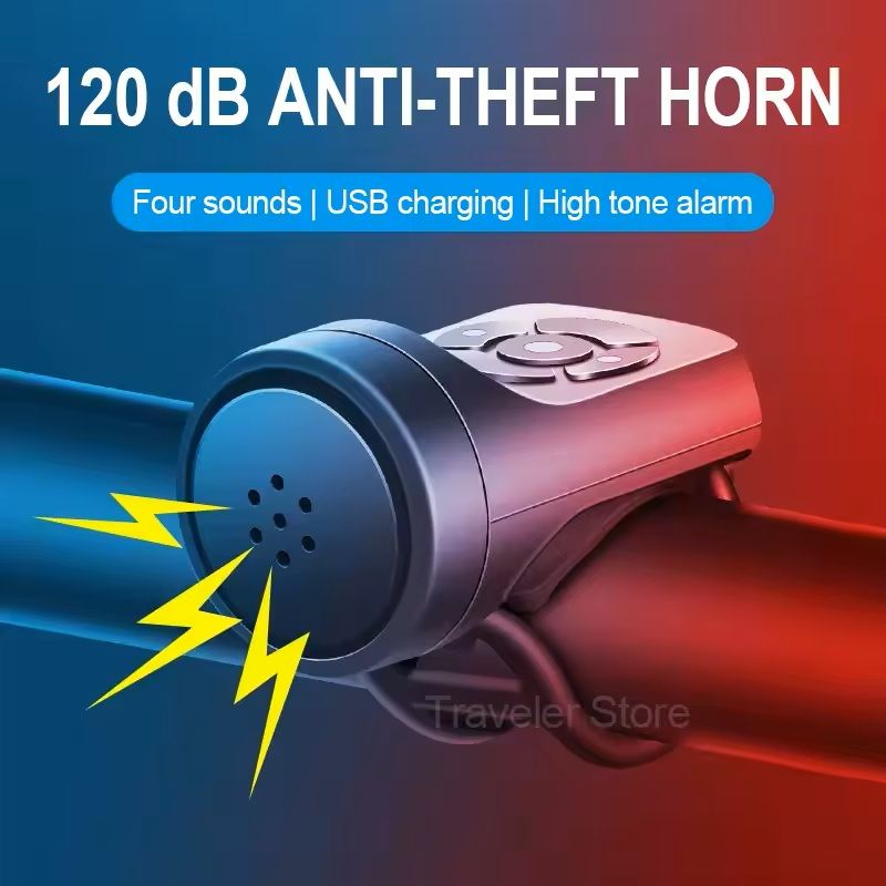 USB Rechargeable Electric Bike Bell with Anti-Theft Alarm