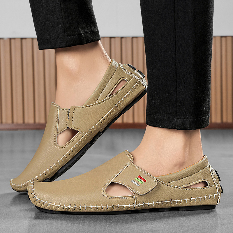 Mens Hollowed Out Leather Loafers, Summer Casual Shoes, Hand Sewn Driving Shoes, Luxo Facon Style Footwear