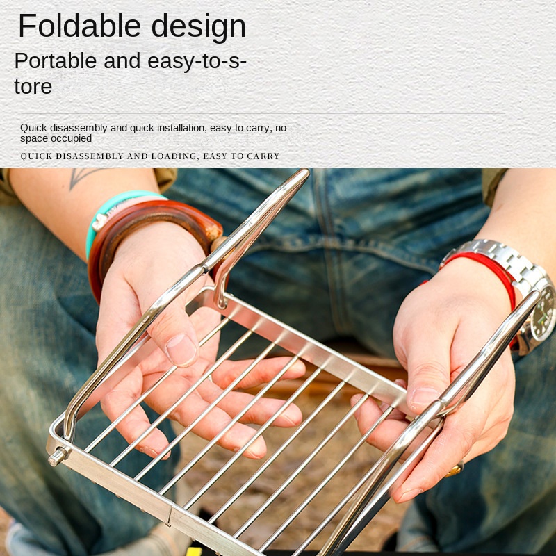 Portable Folding Stainless Steel Stove Holder Mini Barbecue Rack, Pot & Baking Tray Stand for Outdoor Camping