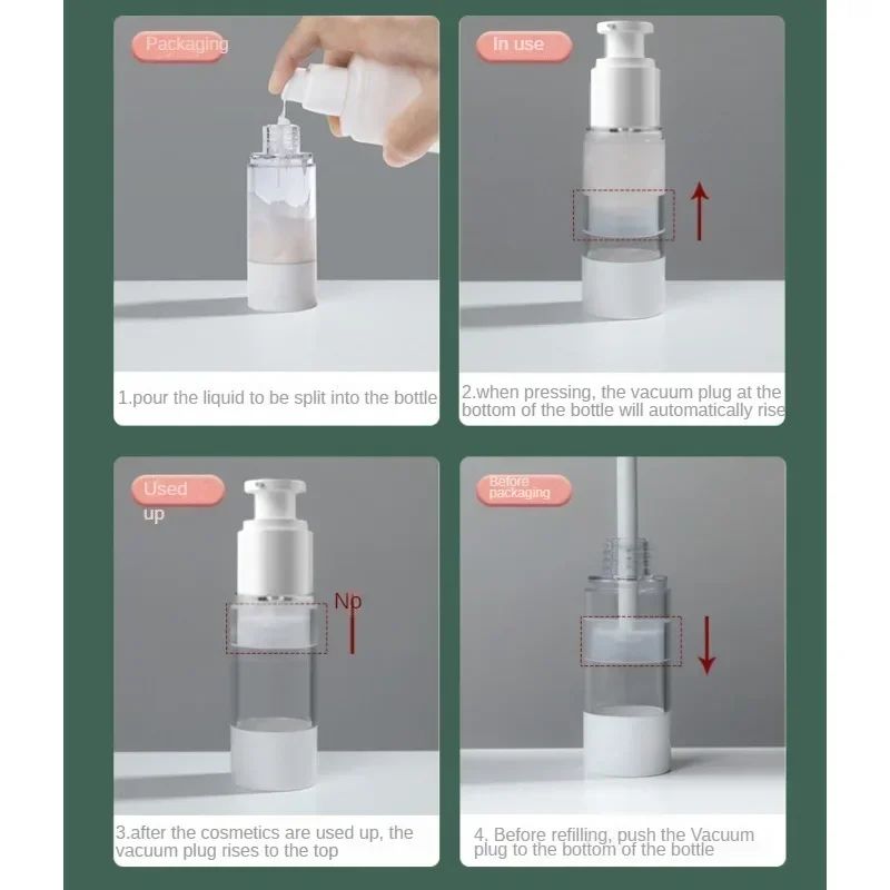 Airless Travel Pump Bottle Set – Refillable Cosmetic Cream & Lotion Dispenser (15ml/30ml/50ml)