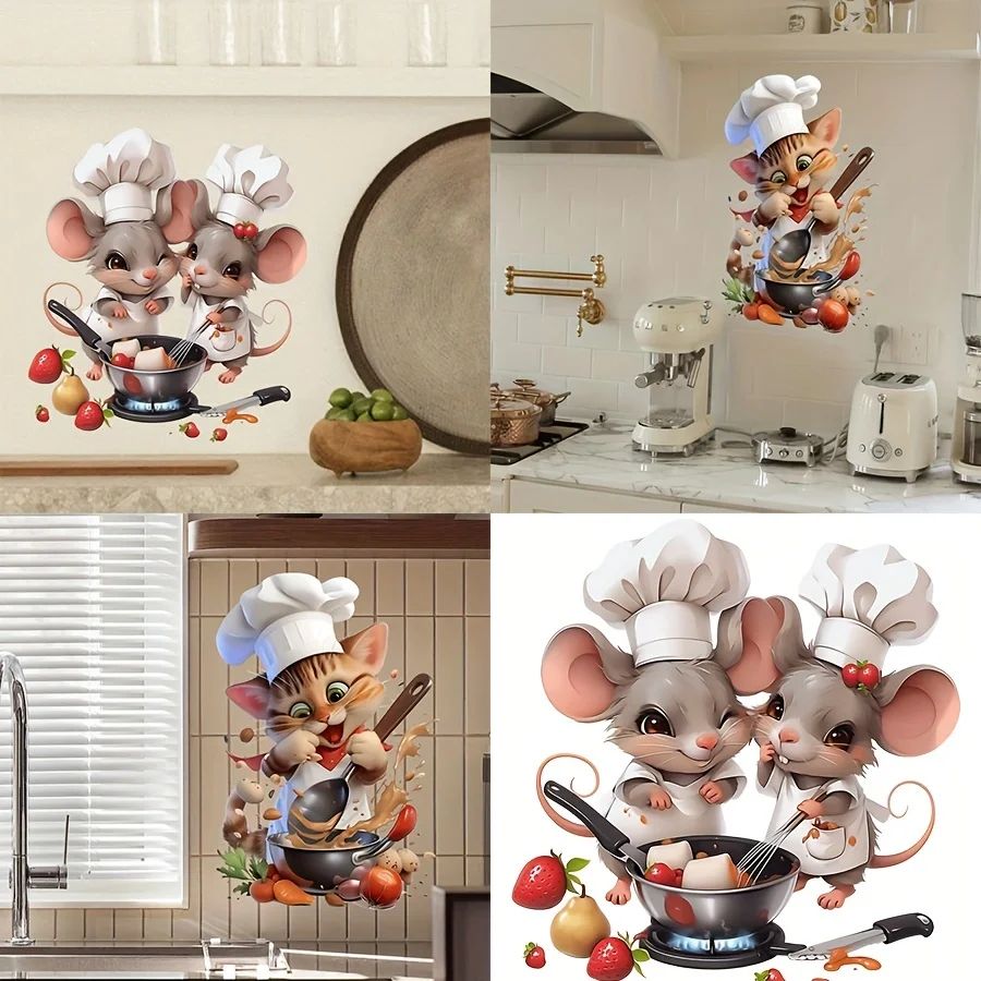 Cartoon Mouse Chef Wall Sticker – Removable Kitchen Vinyl Wall Decal Decor