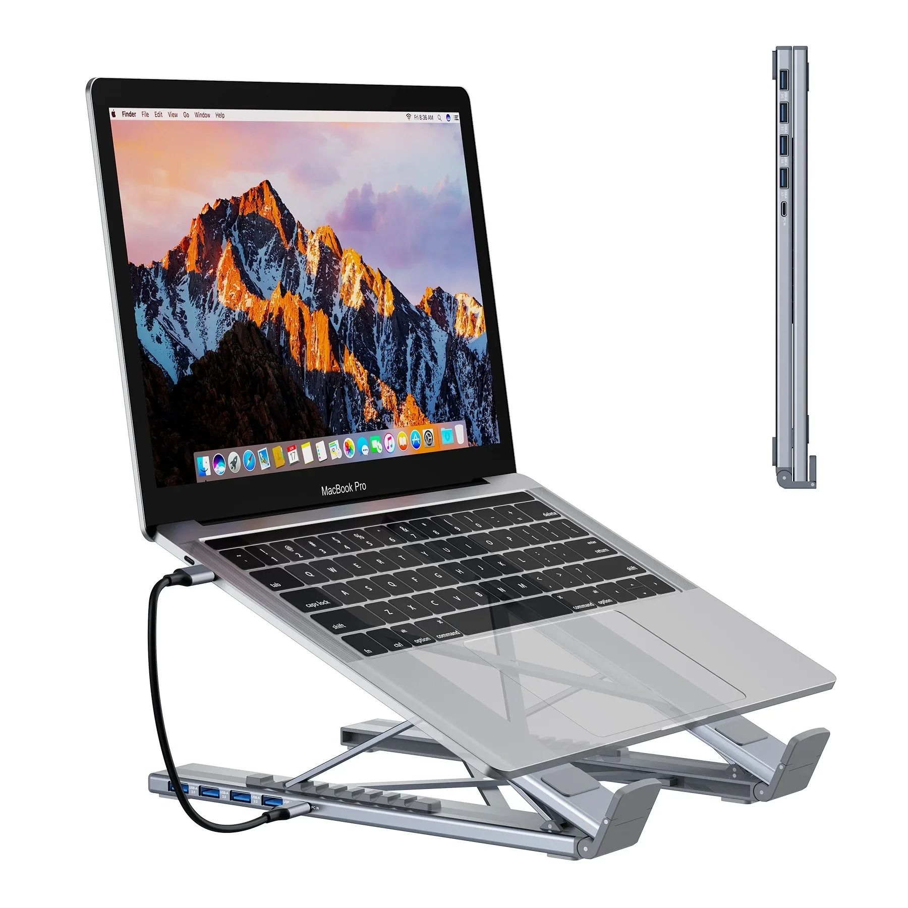 Universal Laptop Stand with Integrated USB-C Hub | HDMI 4K, SD/TF Reader & PD Charging