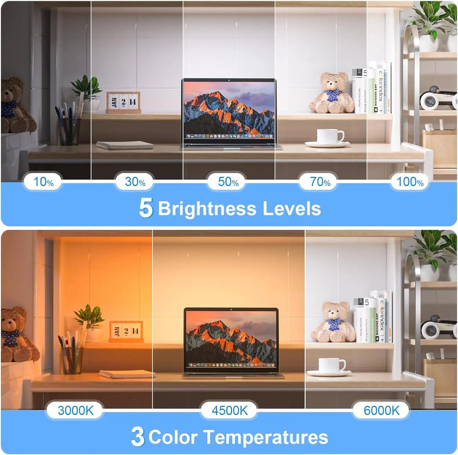 Willed 5W Dimmable Night Light Rechargeable Adjustable Makeup Light for Closet Bedside and Desk