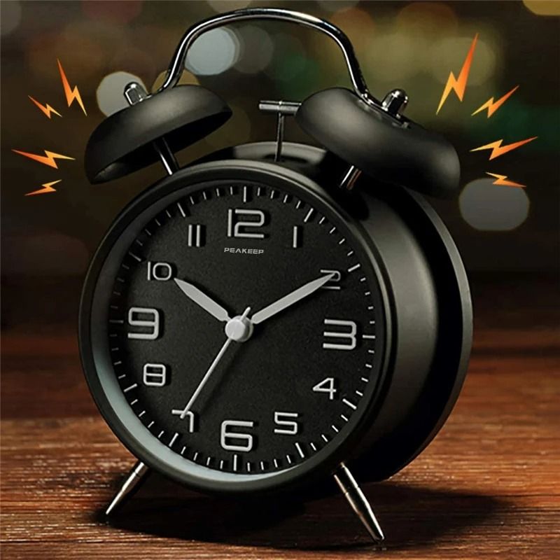 Twin Bell Loud Alarm Clock with Metal Frame and Backlight for Home