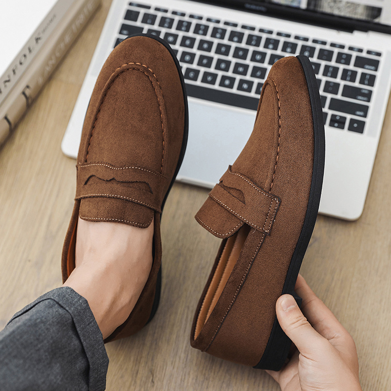 Retro Brown Moccasins for Men, Autumn Suede Loafers, Comfortable Slip-on Casual Shoes, Men Flats