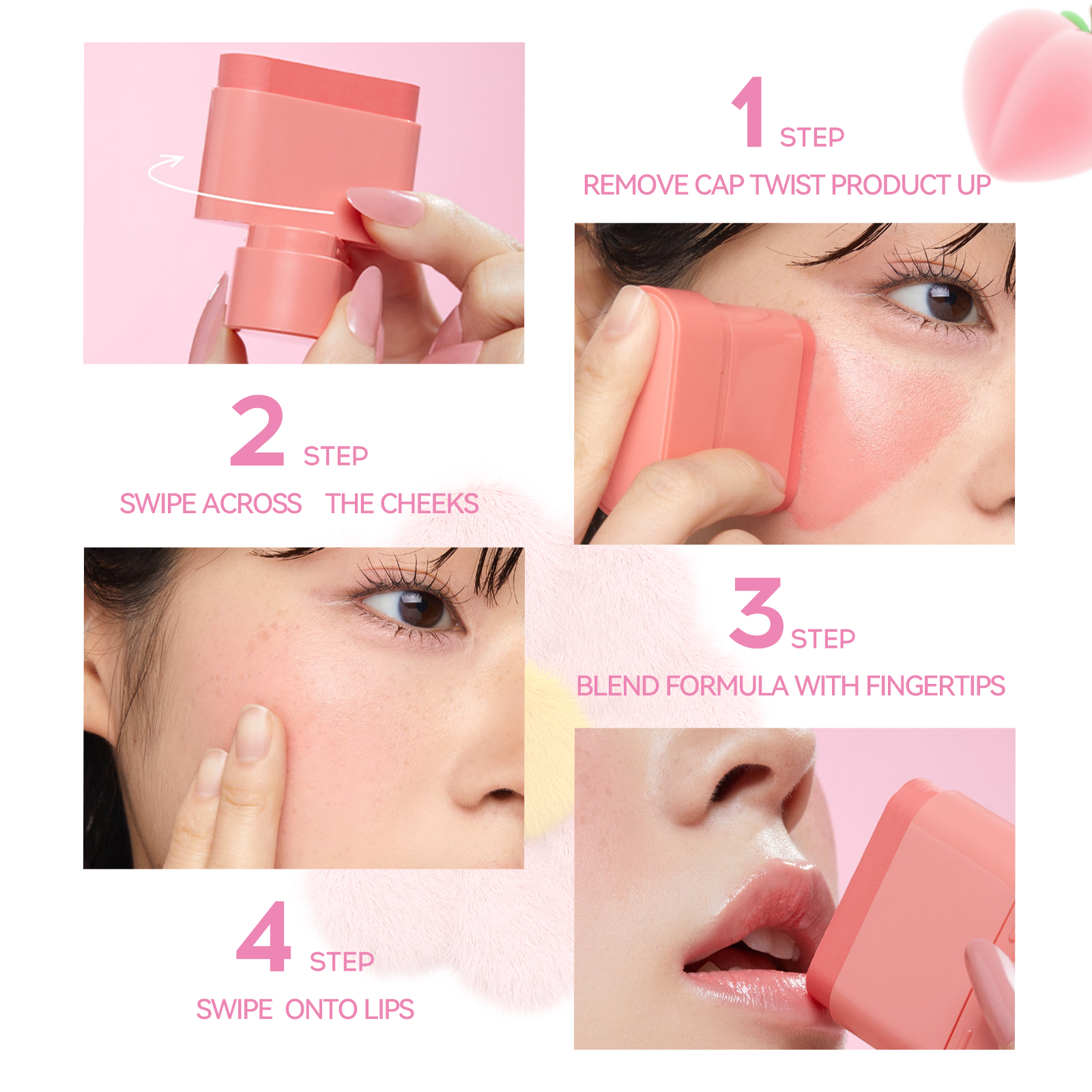 2-in-1 Flat Tube Fruit Blush & Lipstick Stick, Easy to Apply Highlighter & Contour, Multi-Use Lip & Cheek Makeup