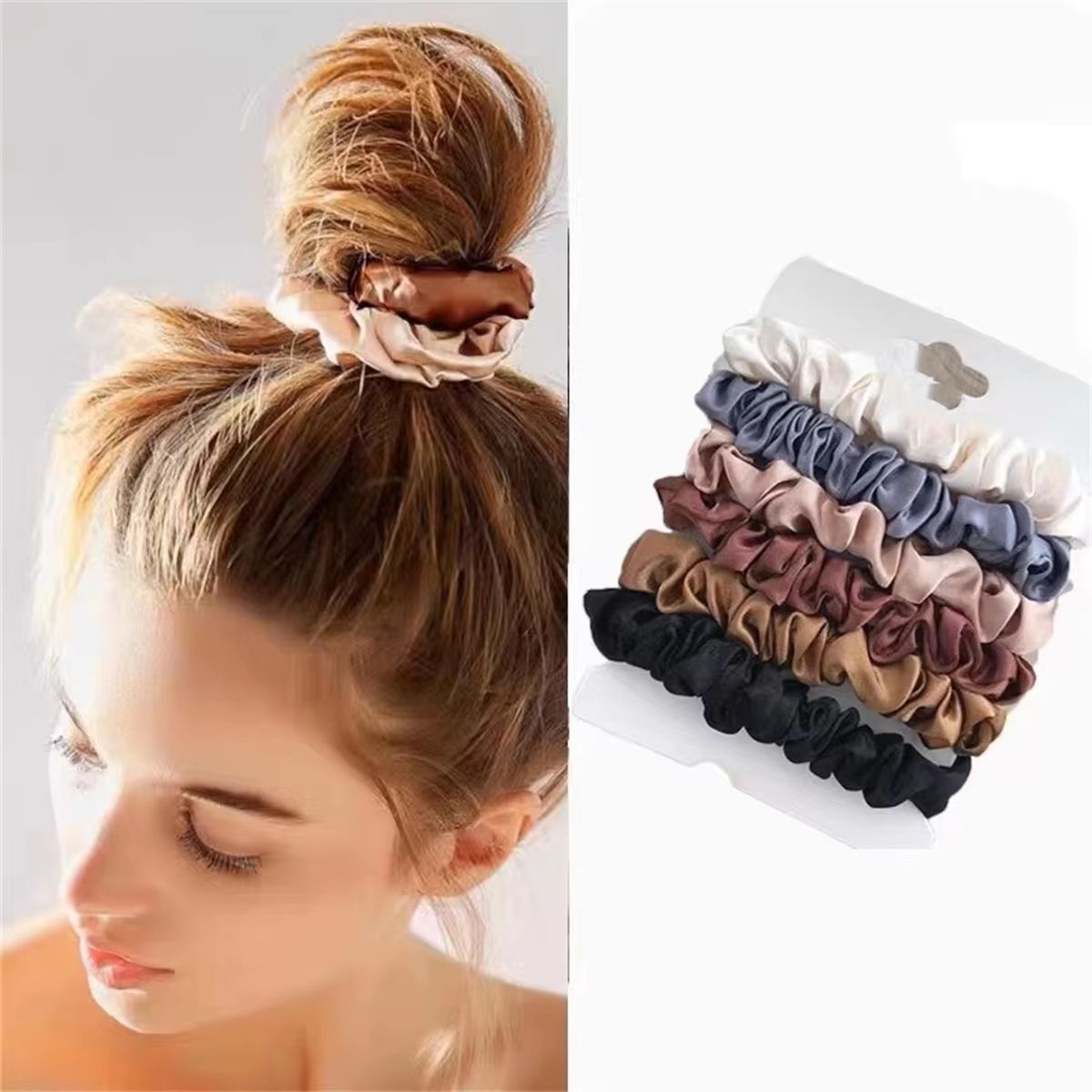 SilkFeel Satin Scrunchie Set – 6-Piece Gentle Hair Ties for Women & Girls