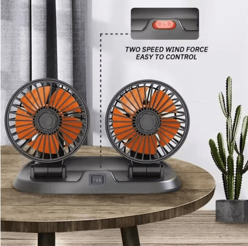 CoolDrive Dual Head USB Car Fan Adjustable 2 Speed Dashboard Cooling Fan for 5V 12V to 24V Vehicles