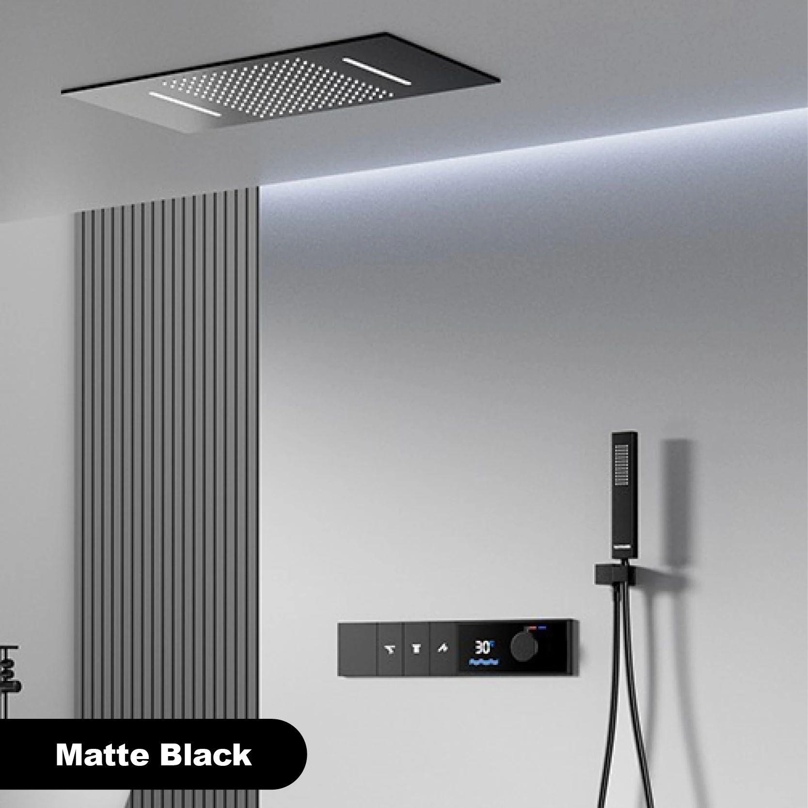 Luxury Thermostatic LED Shower System with Ceiling Waterfall & 3 Spray Modes