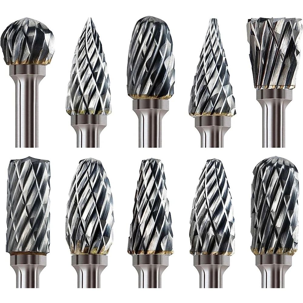 Carbide Burr Set 10 Piece 1/8 Inch Shank Rotary Tool Bits for Wood and Metal Carving