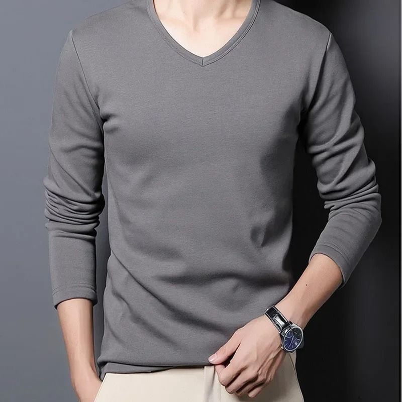 Men Plush Thermal Long Sleeve T Shirt Plus Velvet Fleece Lined Winter Base Layer Top