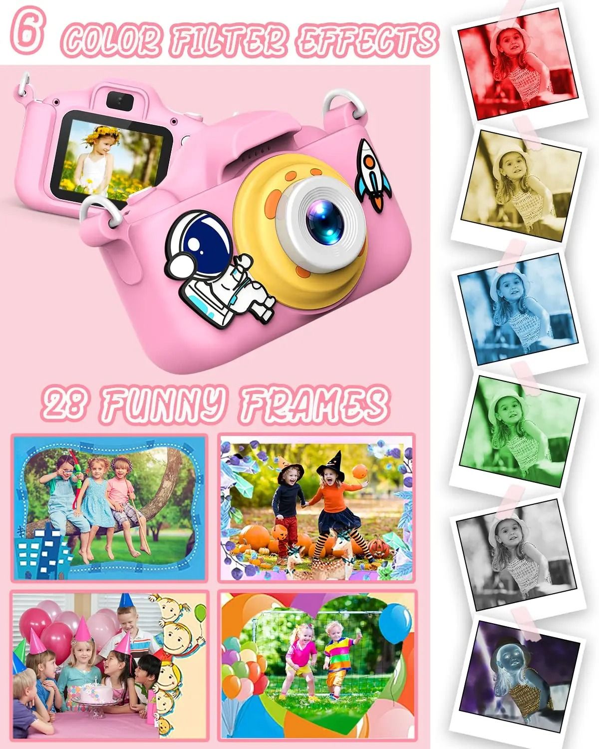 Kids Selfie Camera New Cartoon HD Digital Video Cameras Toys Christmas Birthday Gifts