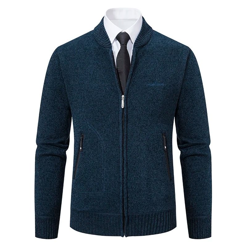 Men Stand Collar Thick Warm Cardigan Sweater Winter Casual Coat