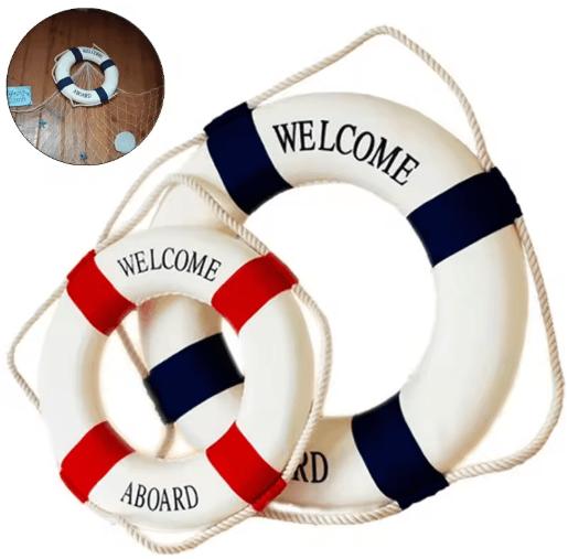 Nautical Life Buoy Wall Decor – Red & Blue Coastal Beach House Accent