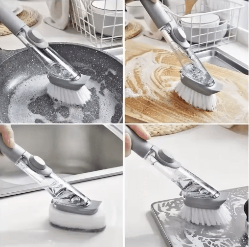 No Scratch Dishwand Set Soap Dispensing Dishwashing Brush Sponge Cleaner