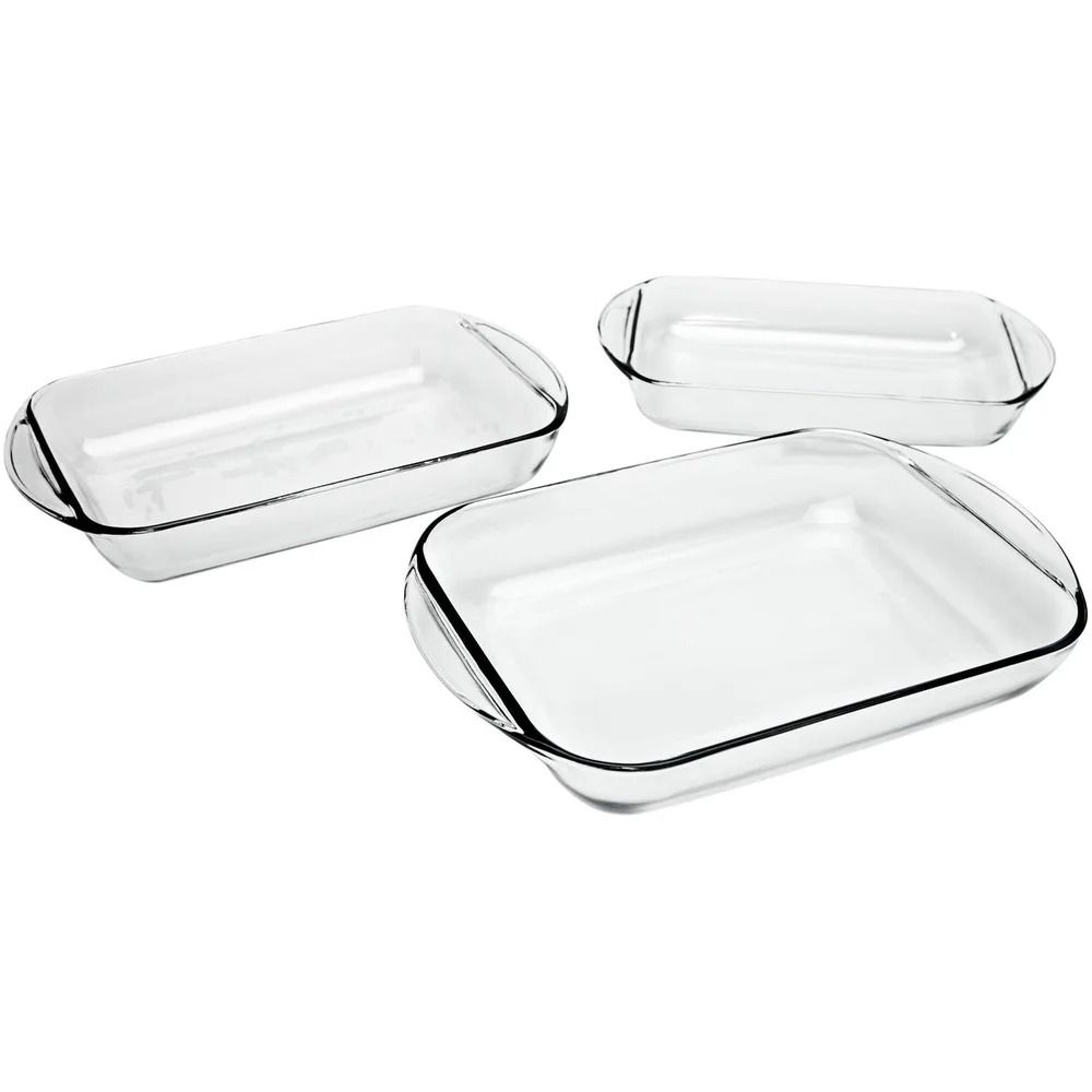 3 Piece Glass Baking Dish Set Oven Safe Tempered Casserole Bakeware for Kitchen Use