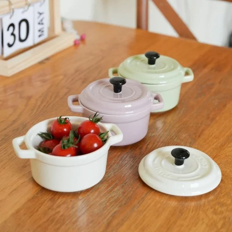 200ML Mini Ceramic Casserole Dish – Oven Safe Ramekin with Lid & Handles