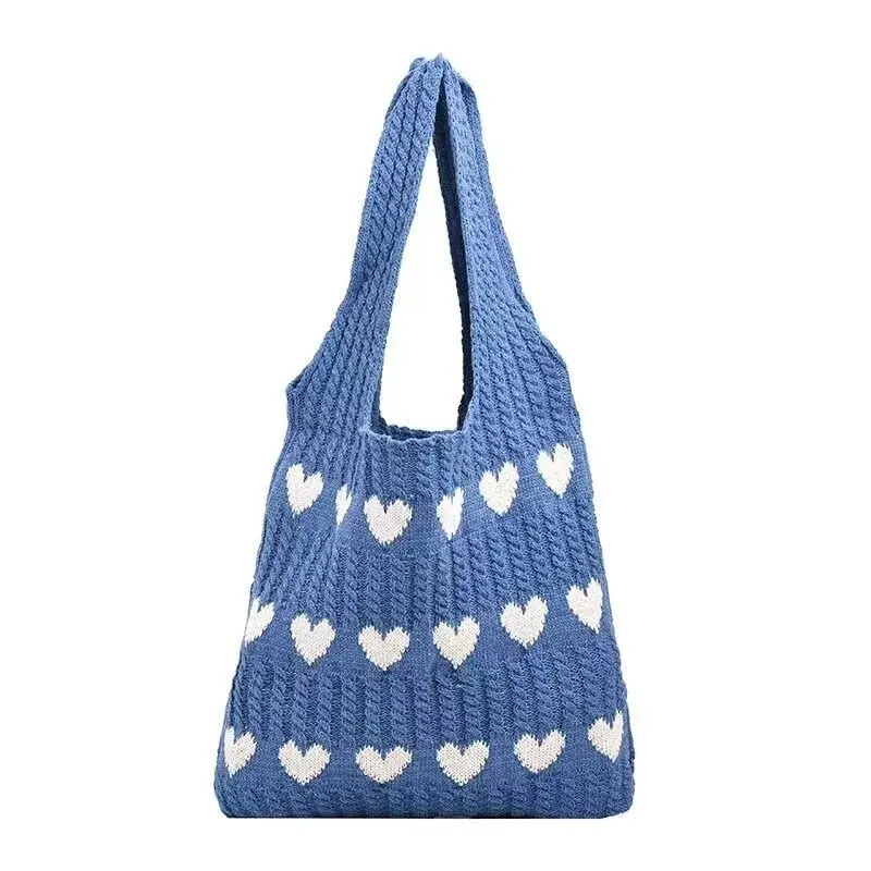 Summer Women's Handmade Knitted Bag Woolen Underarm Shoulder Love Bag