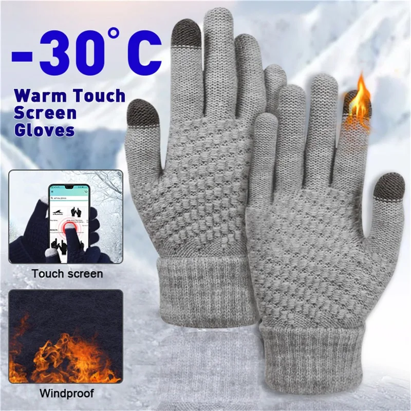 Women, Men, Stretch Knit Mittens, Warm Winter Wool Full Finger Gloves, Touch Screen Outdoor Cycling Driving Gloves