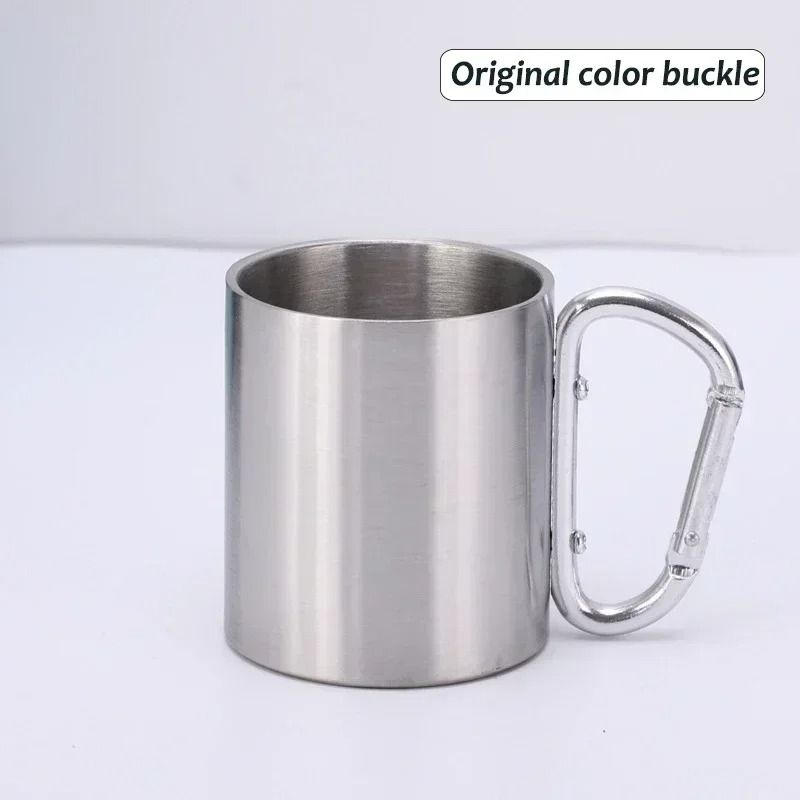 Stainless Steel Camping Mug with Carabiner Handle Lightweight Outdoor Coffee Cup