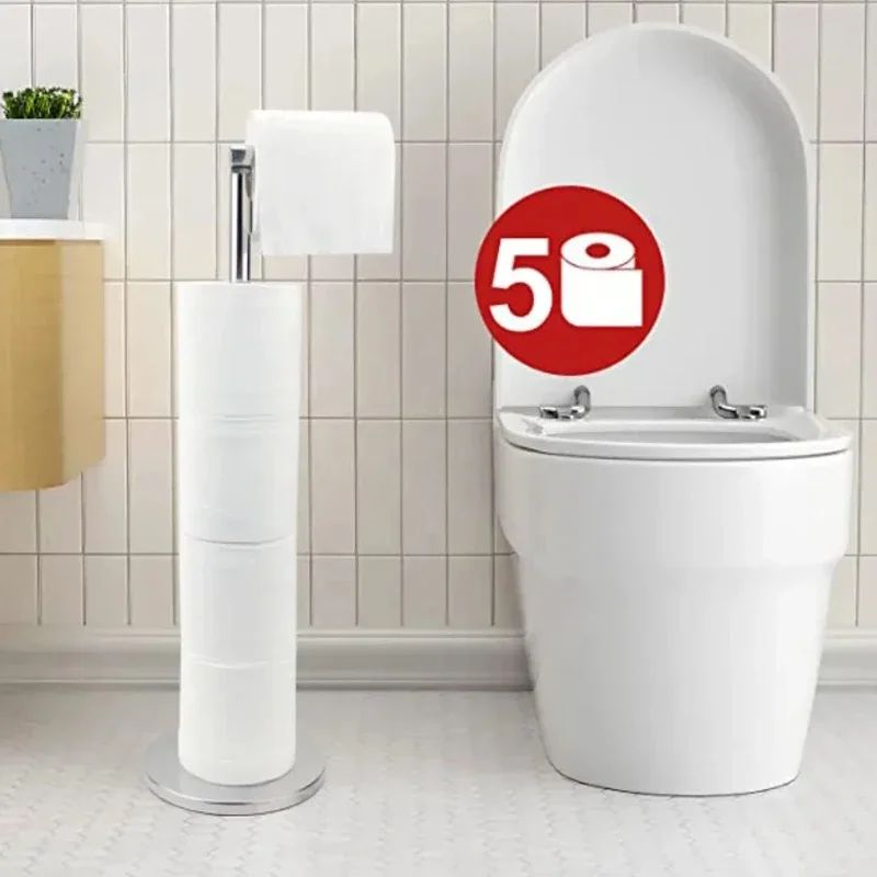 Stainless Steel Floor-Mounted Paper Towel & Toilet Paper Holder – Single Pole Bathroom & Kitchen Standing Storage Rack