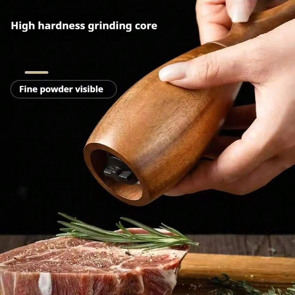 Adjustable Wooden Salt and Pepper Grinder Set with Ceramic Core and Storage Rack for Spices
