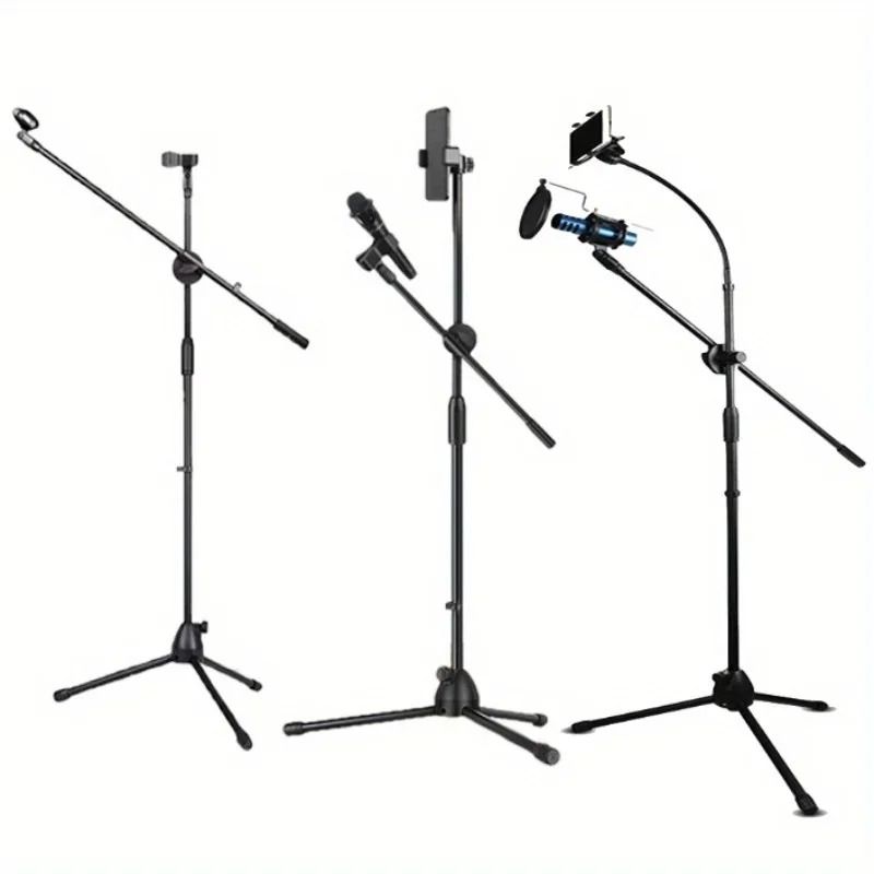 Tripod Boom Microphone Stand with Adjustable Arms and Mic Clip