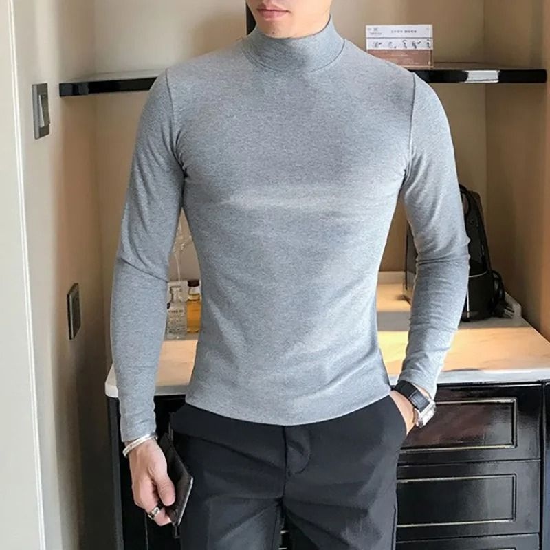 Mens Slim Fit Turtleneck Shirt Long Sleeve Stretch Base Layer Pullover