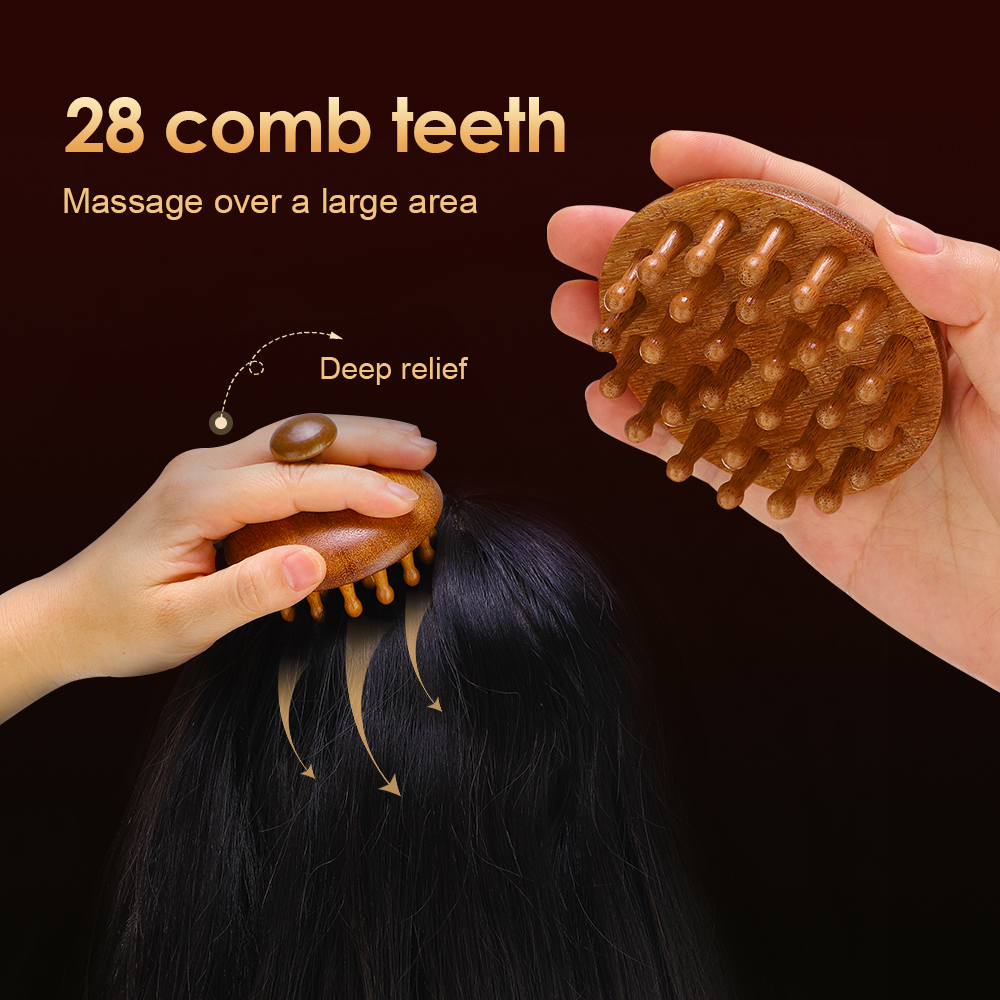 Scalp Head Massager Natural Sandalwood, Multi-Functional Wood Therapy Massage Comb, Circular Tooth Guasha Scraping