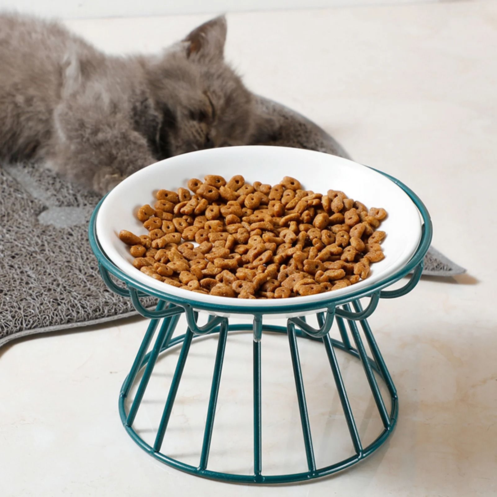 Ceramic Cat Food Bowl With Optional Raised Iron Stand