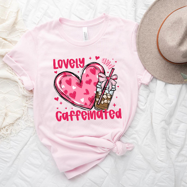 Valentines Day Coffee Lover Shirt | Caffeinated Heart Tee for Women Gift