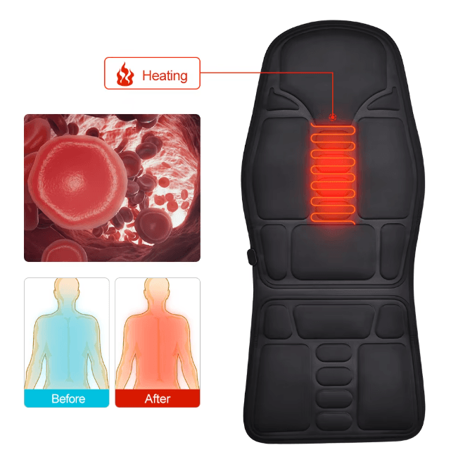 RelaxPro Heated Massage Chair Pad Back and Neck Massager Cushion