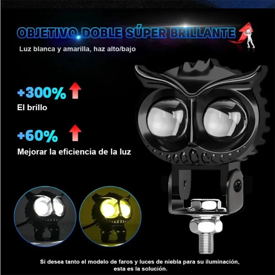 Dual Color LED Owl Spotlight Headlight for Car Motorcycle ATV