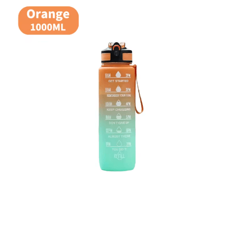 1000ml Gradient Motivational Sports Water Bottle Leak Proof Bottle with Bouncing Suction Nozzle for Gym andOutdoor Use