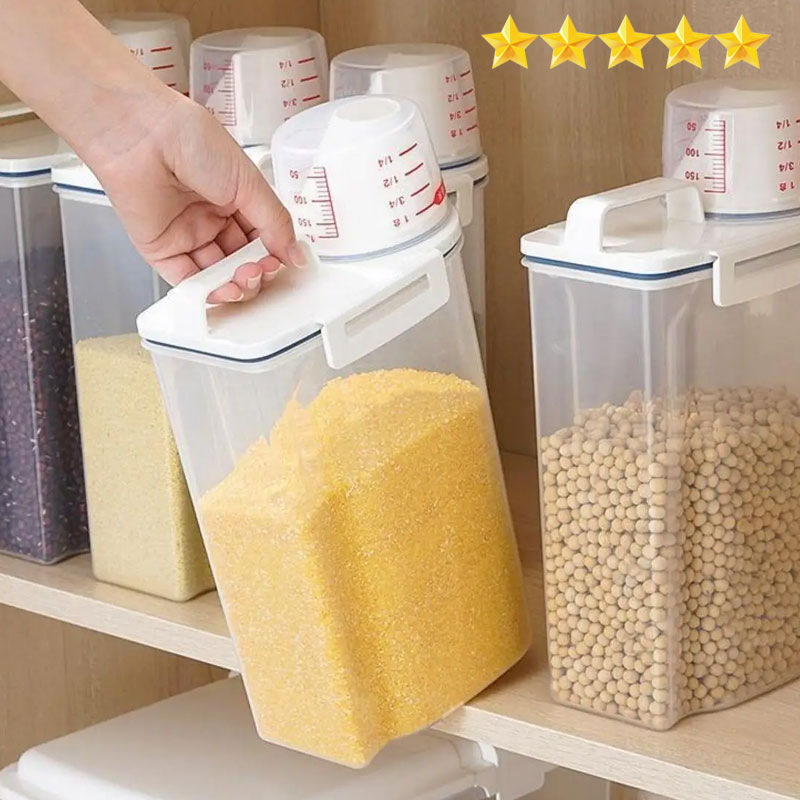 Airtight Rice Storage Container with Measuring Cup Moisture Proof Grain Storage Canister