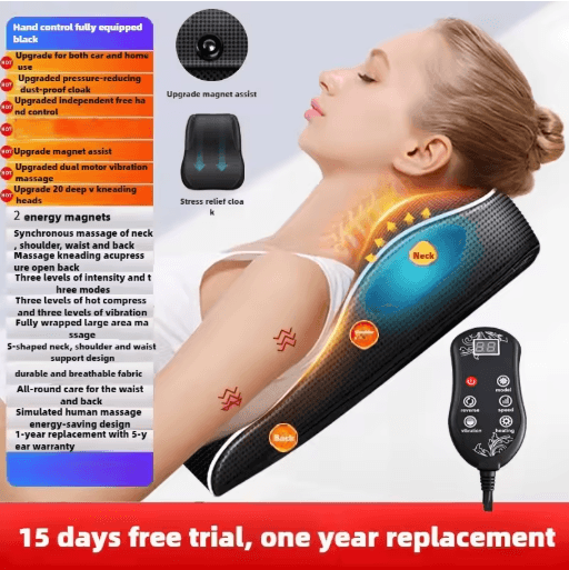 Electric Shiatsu Neck Back Massager Pillow Cervical Traction with Heat Vibration