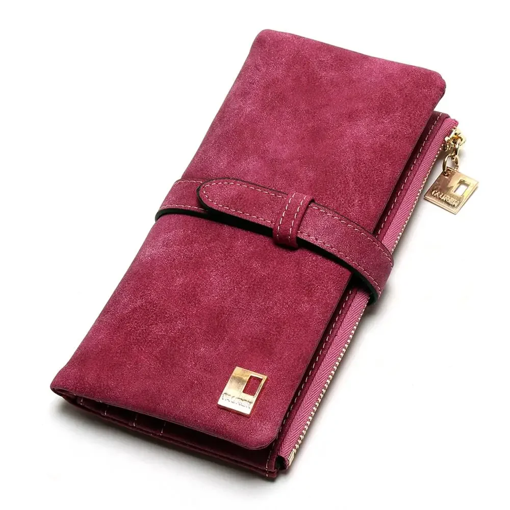 Elegant Nubuck Leather Women Wallet Long Zipper Clutch with Card Holder