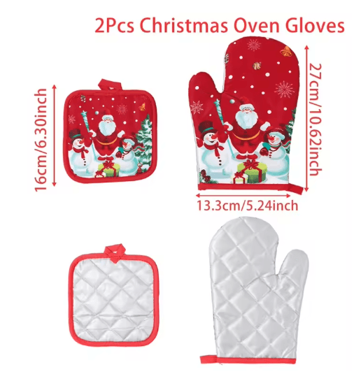 Festive Christmas Oven Gloves Heat Resistant Holiday Kitchen Mitts