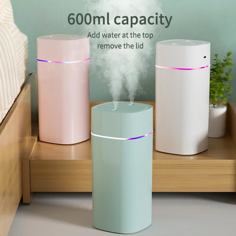 Creative Dual Nozzle USB Humidifier for Home, Car & Bedroom Ambient Light Aromatherapy & Silent Air Humidification